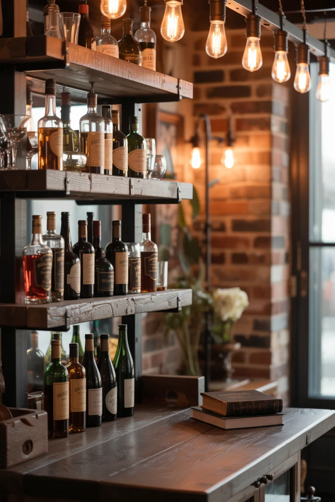 Rustic Wooden Bar Shelves
