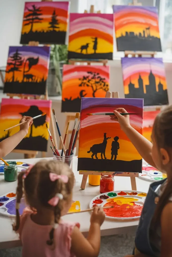 Silhouette Art with Sunset Backgrounds