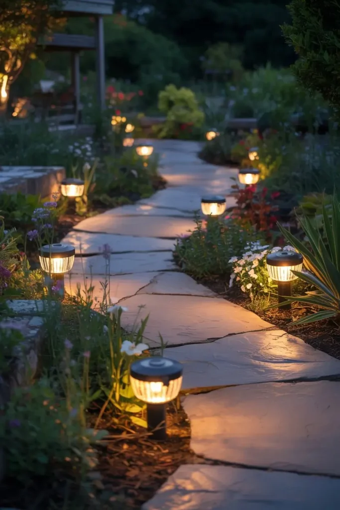 Solar Lights Along Garden Pathways
