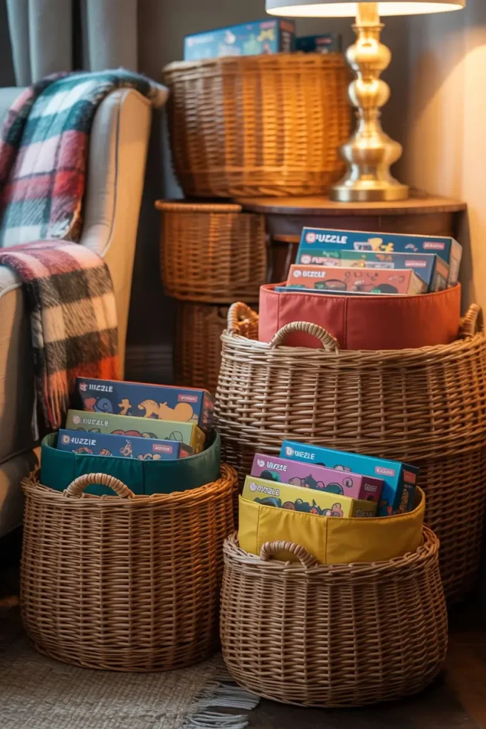 Store Puzzles in Decorative Baskets