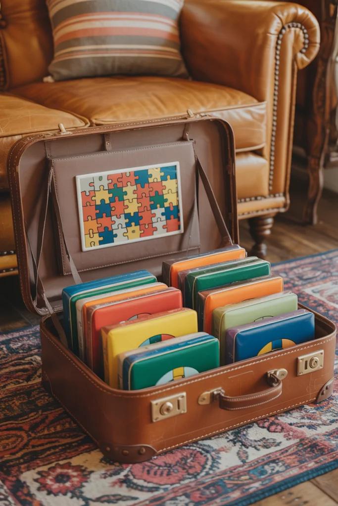 Store Puzzles in Vintage Suitcases