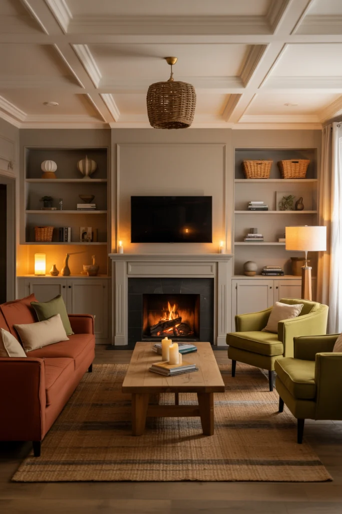 Traditional Built-In Cabinetry with Central Fireplace