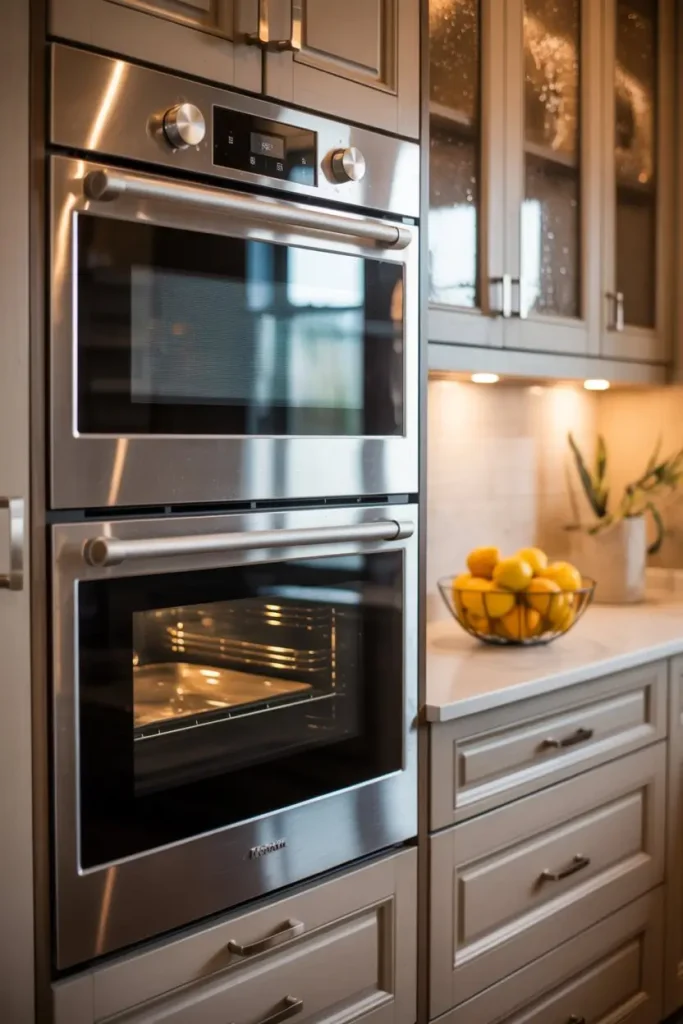 Transitional Double Oven Cabinets with Mixed Materials