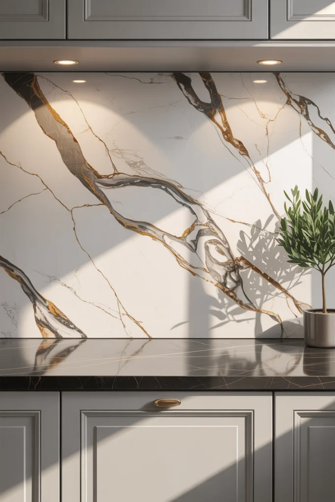 Try a Single-Slab Stone Backsplash