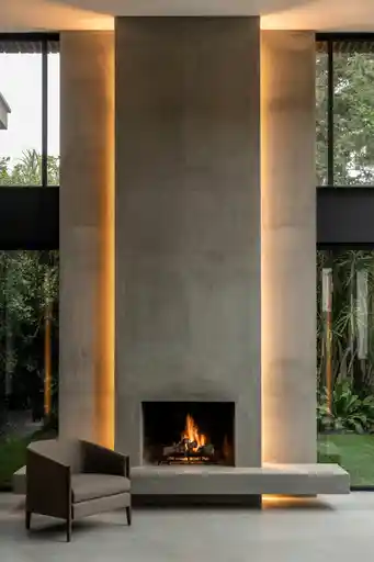 Two-Story Concrete Fireplace for Minimal Drama