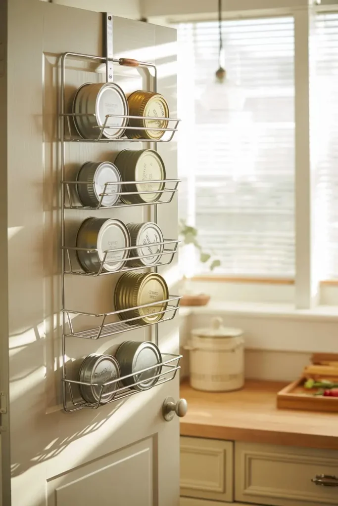 Use Over-the-Door Storage Racks for Lids and Rings