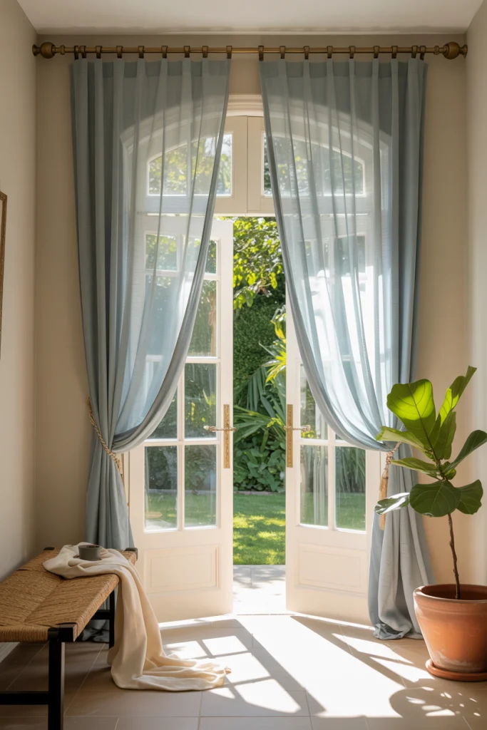 Use Soft Blue Curtains or Drapes