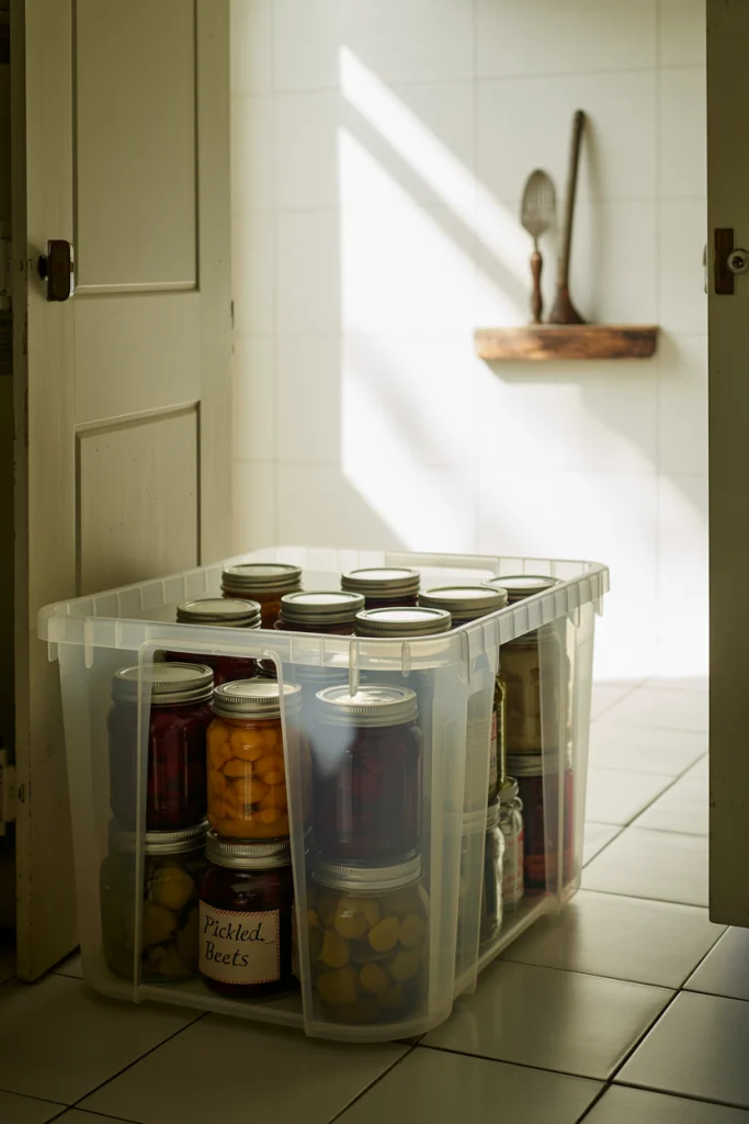 Use a Large Plastic Storage Bin for Bulk Canning Items