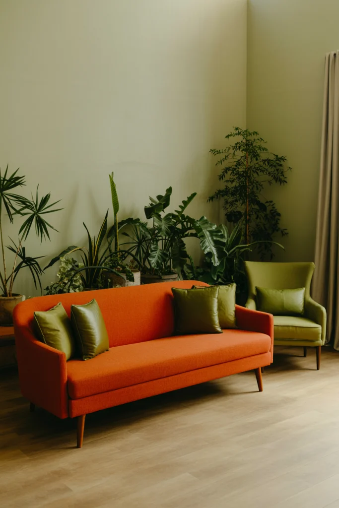 Use earthy greens to soften the palette
