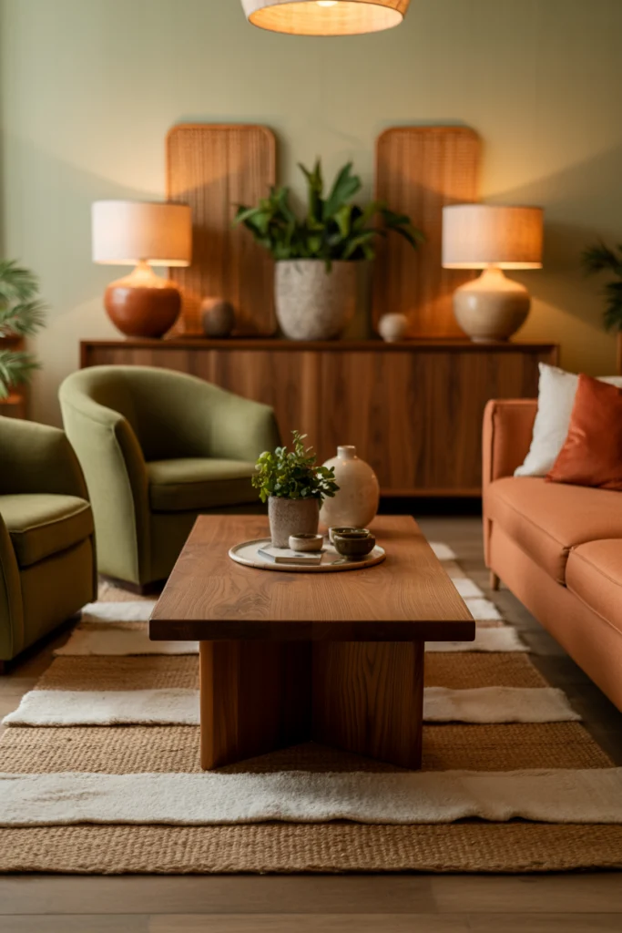 Use warm wood and natural materials to add life