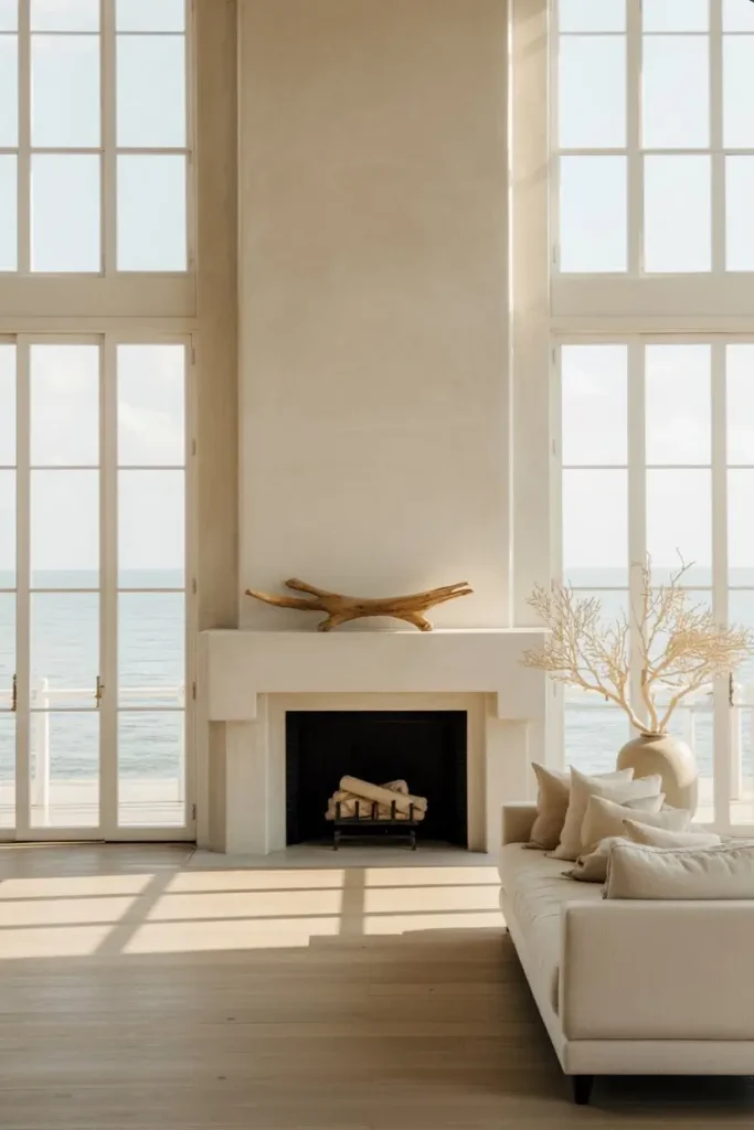 White Plaster Fireplace for an Airy Look