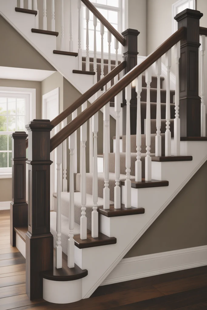 White Spindles with a Dark Railing