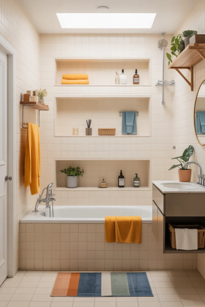 Install Recessed Shelving Around the Tub