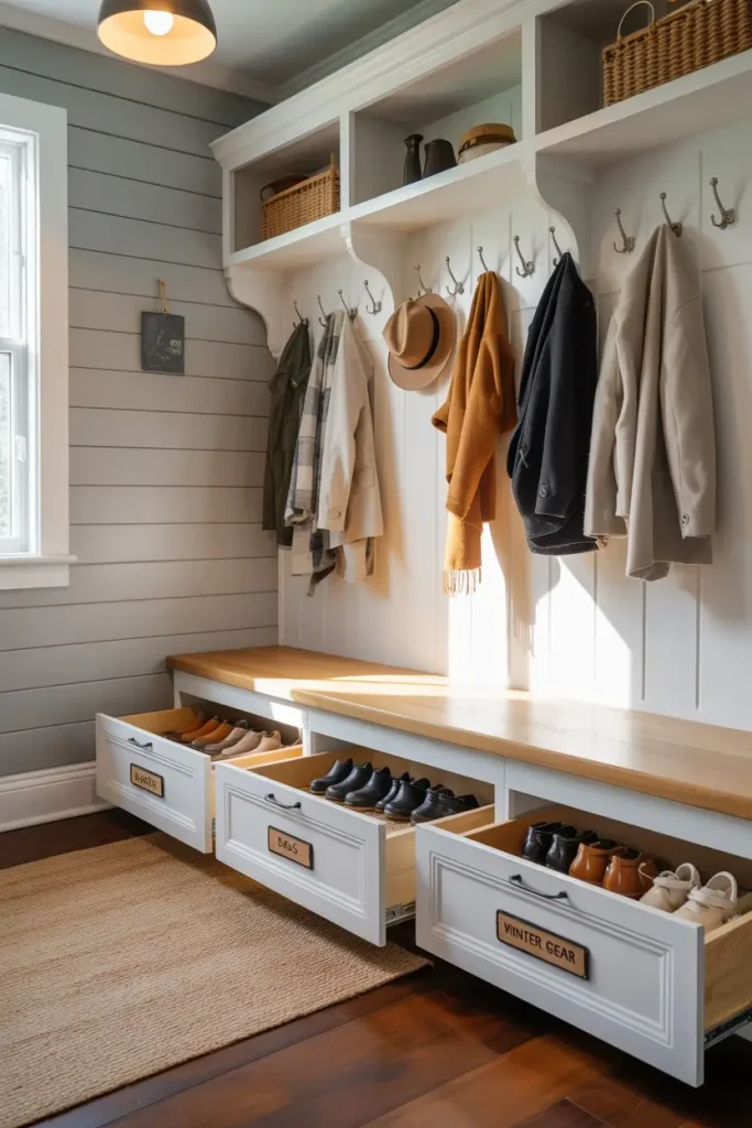 Bench with Sliding Drawers Beneath
