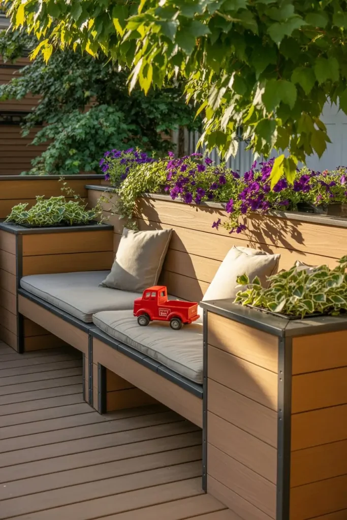 Benches with Planters Doubled as Storage