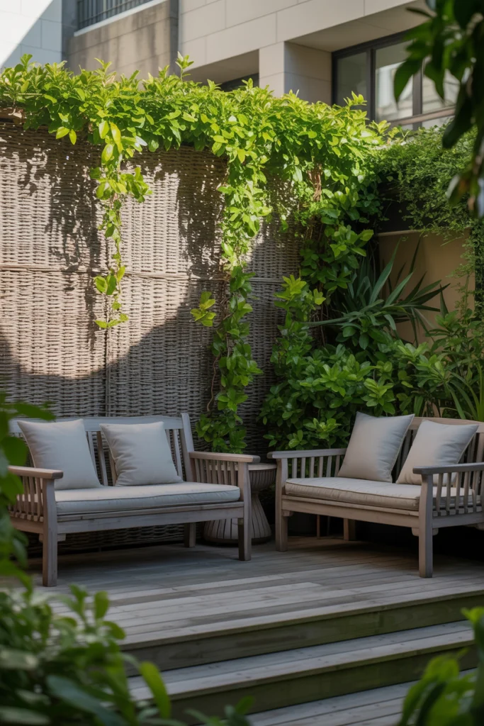 Benches with Privacy-Screen Planters