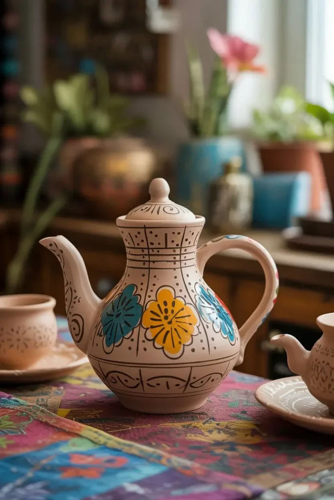 Bohemian Clay Teapots with Patterns