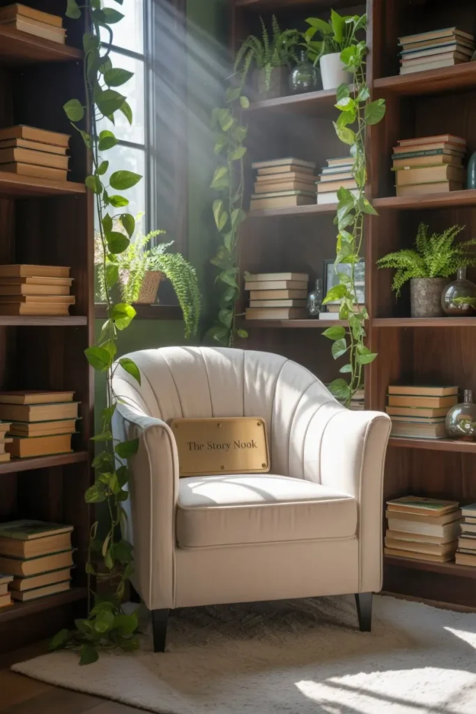 Bookshelves Blended with Greenery