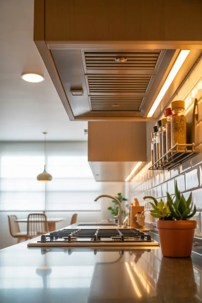 Cabinet Hood with Built-In Open Shelves