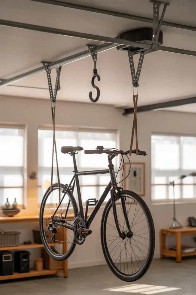 Ceiling Hooks to Lift Bikes Out of Sight