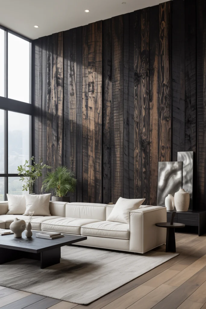 Charred Wood Accent Walls for Bold Contrast