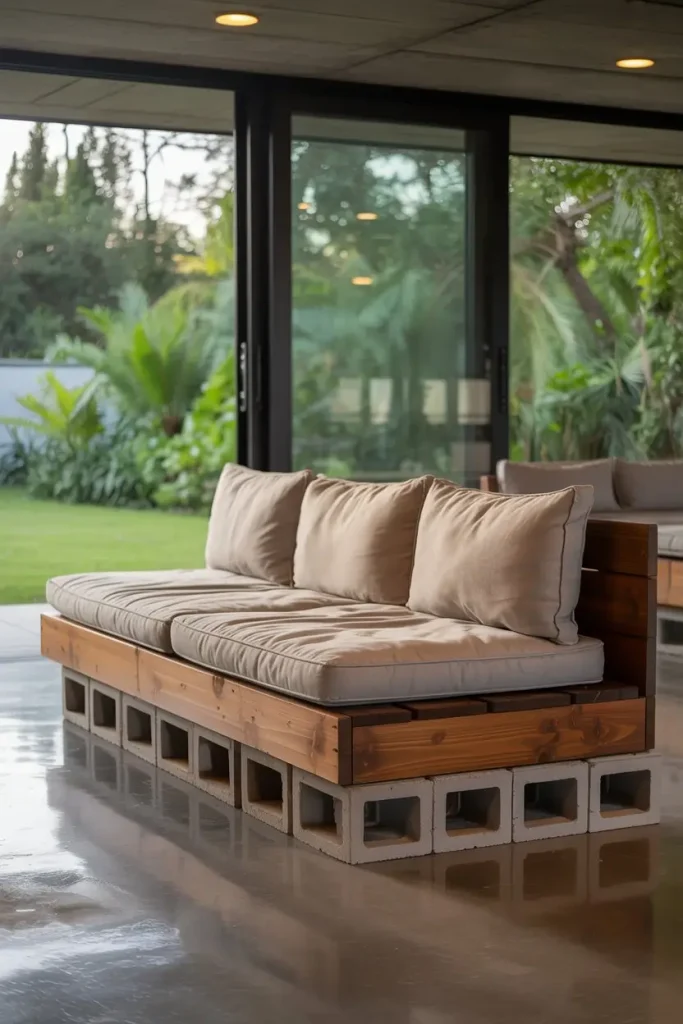 Cinder Block Sofa with a Modern Edge