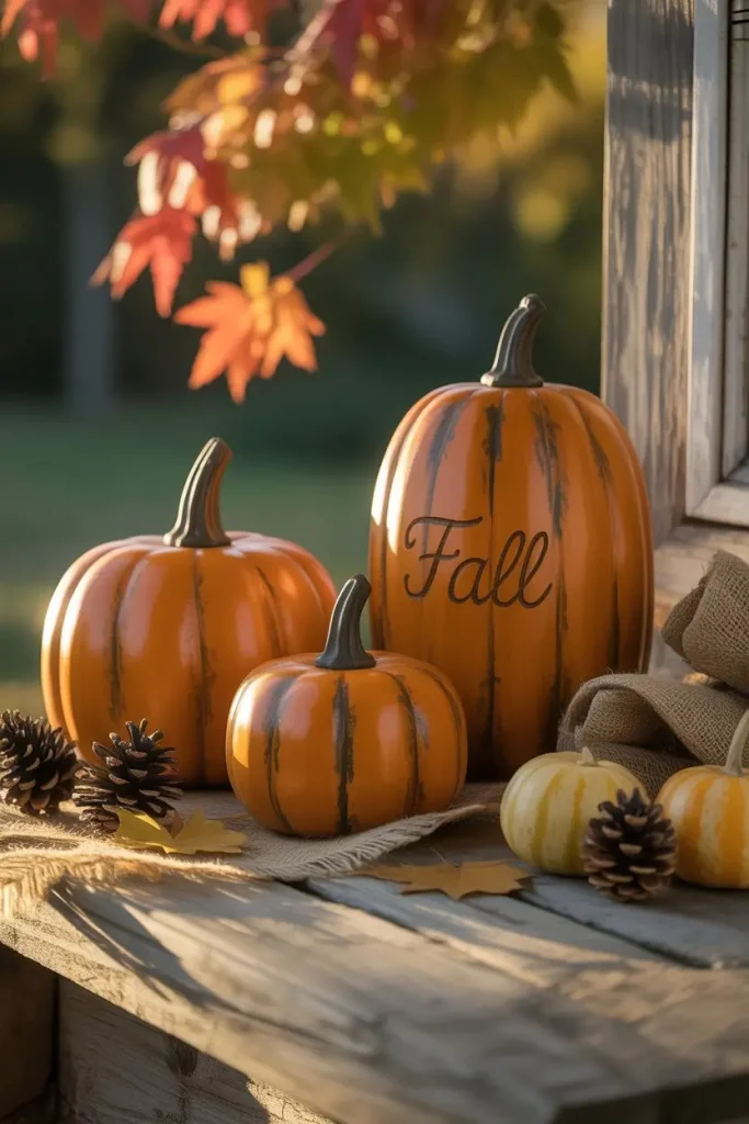 Classic Orange Wooden Pumpkins with Rustic Finish