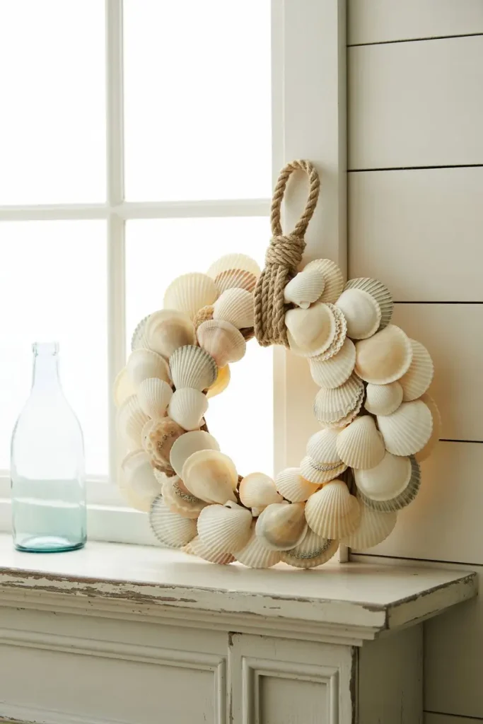 Classic White Seashell Wreath for Timeless Coastal Charm