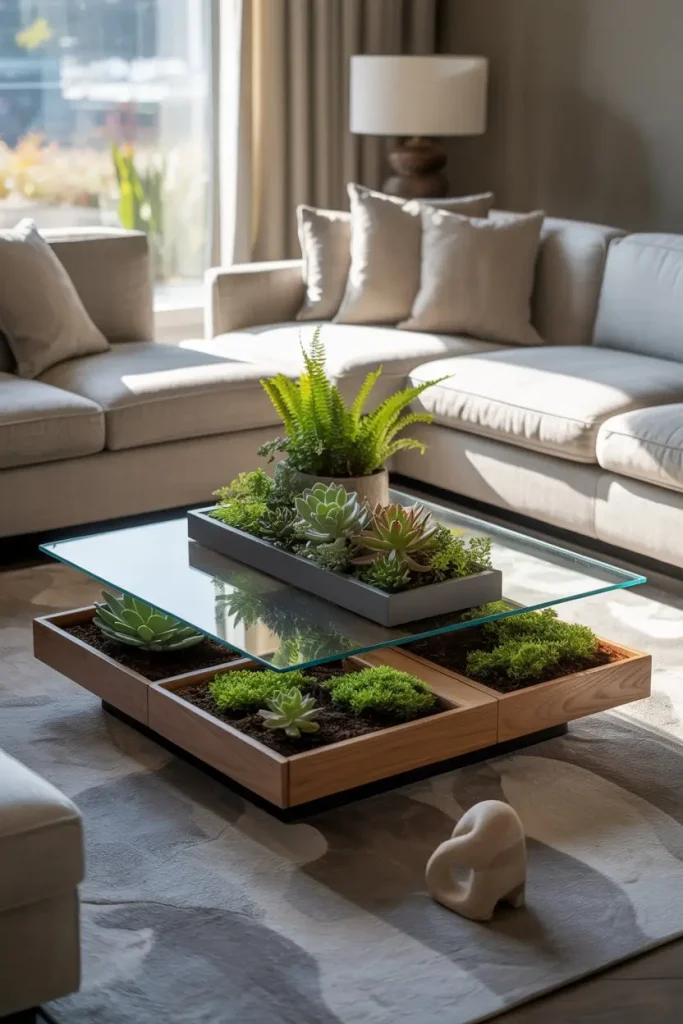 Coffee Tables with Built-In Greenery