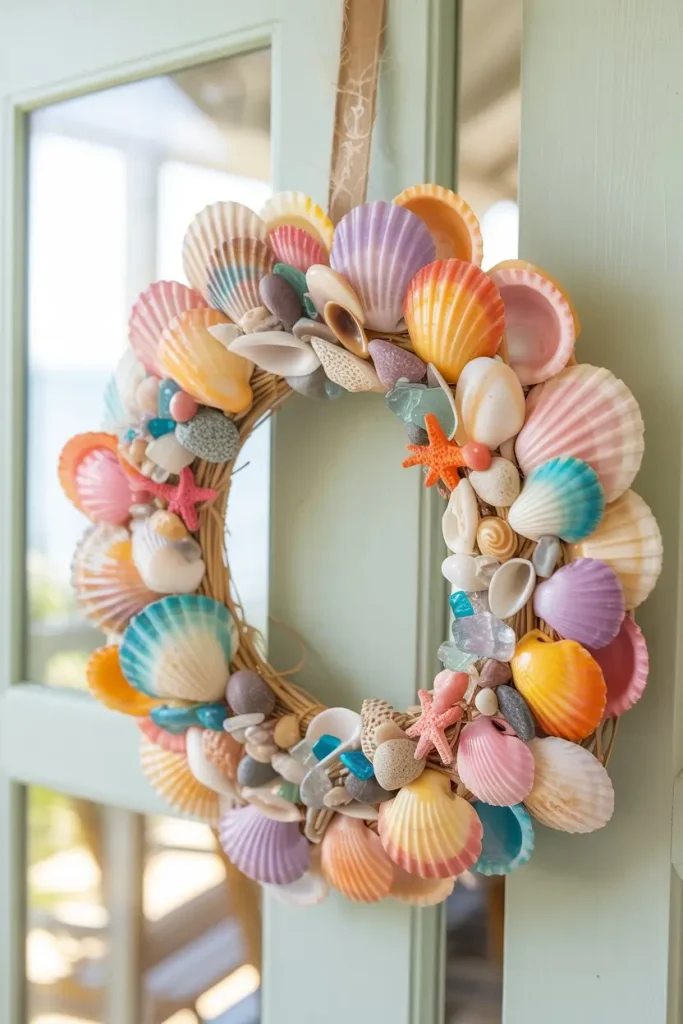 Colorful Mixed Seashell Wreath for Playful Energy