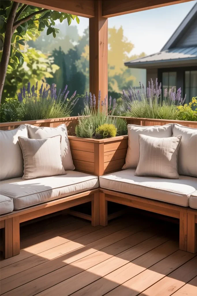 Corner Benches with Raised Planter Dividers