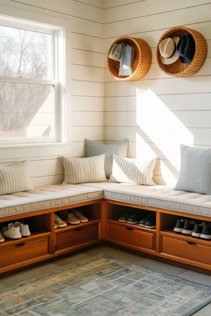 Corner Mudroom Bench for Tight Spaces