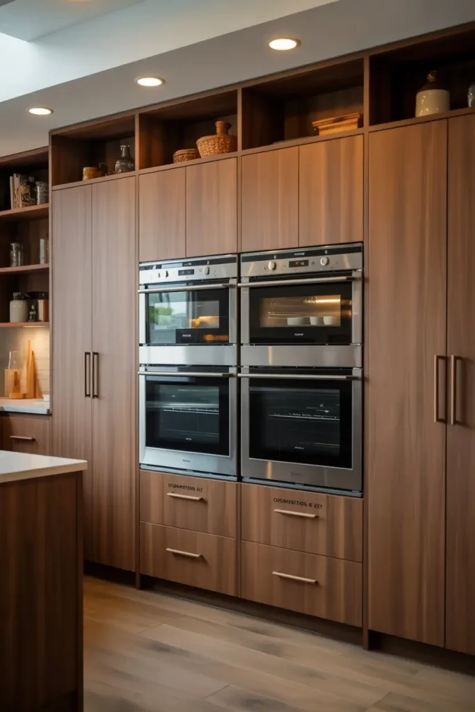 Custom Double Oven Cabinets with Hidden Storage