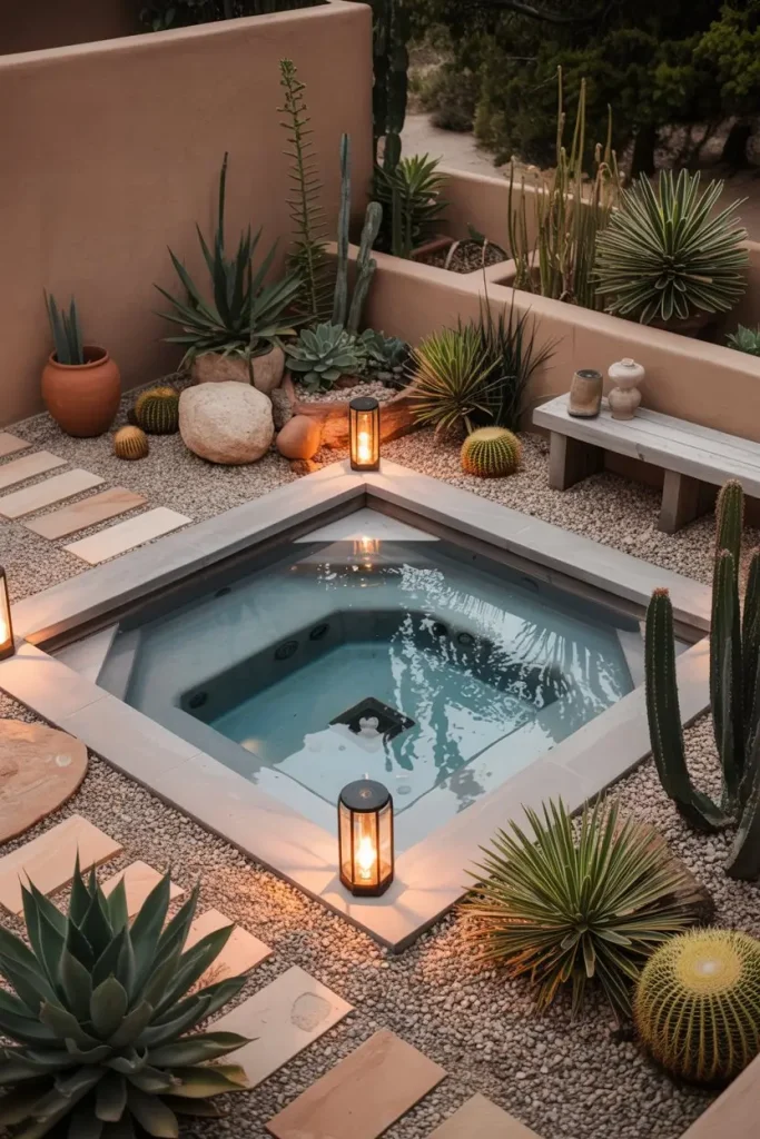 Desert-Inspired Hot Tub Landscape