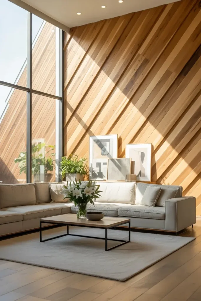 Diagonal Wood Accent Walls for Movement