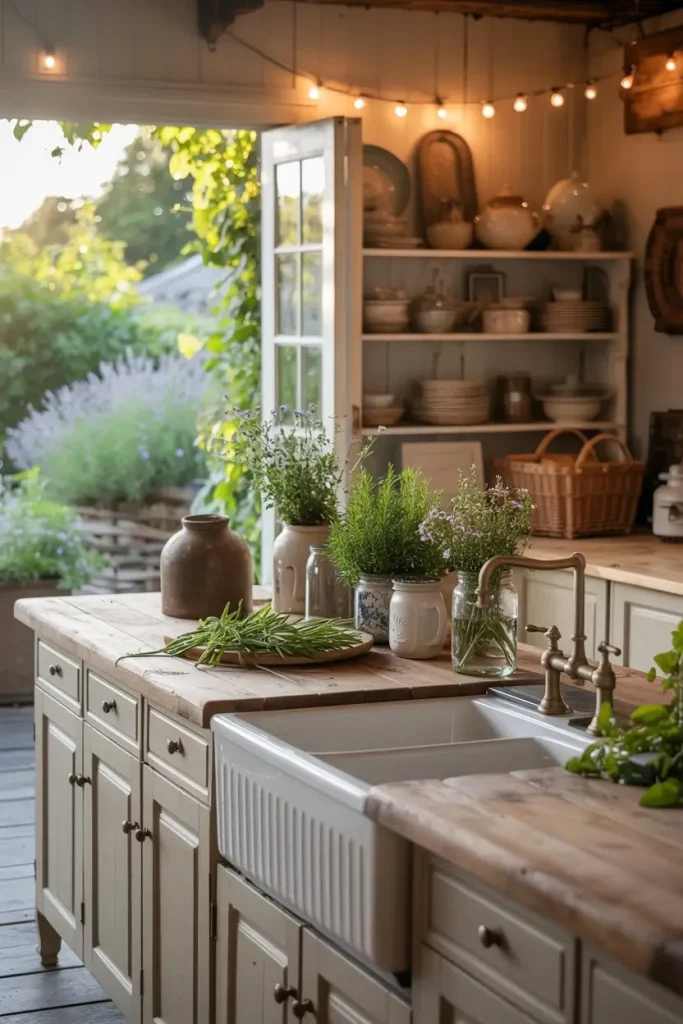Farmhouse Style Kitchen with Open Shelves