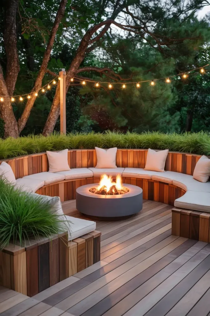 Fire Pit Benches Surrounded by Planter Boxes