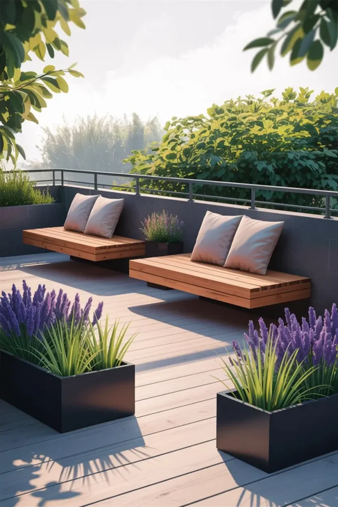 Floating Benches with Sleek Planters Below
