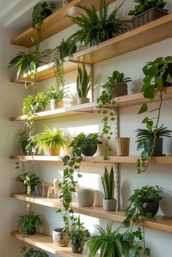 Floating Shelves with Green Layers
