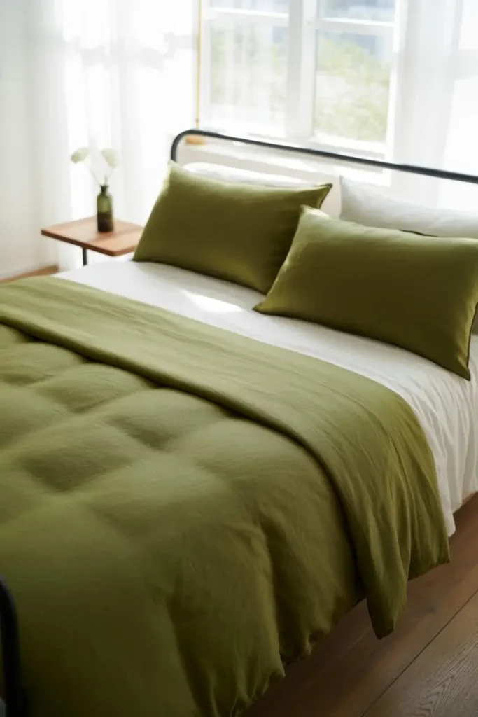 Forest Green and White Contrast Bedding