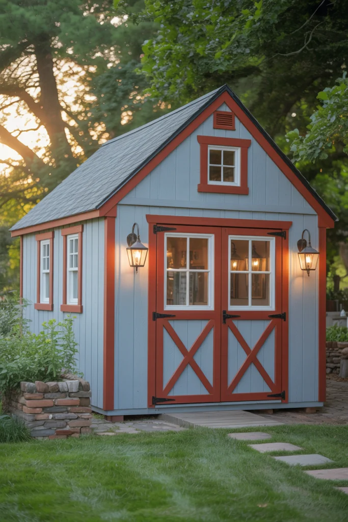 Grey with Red Barn-Style Trim for Country Appeal