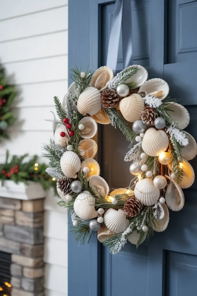 Holiday Seashell Wreath with Winter Charm