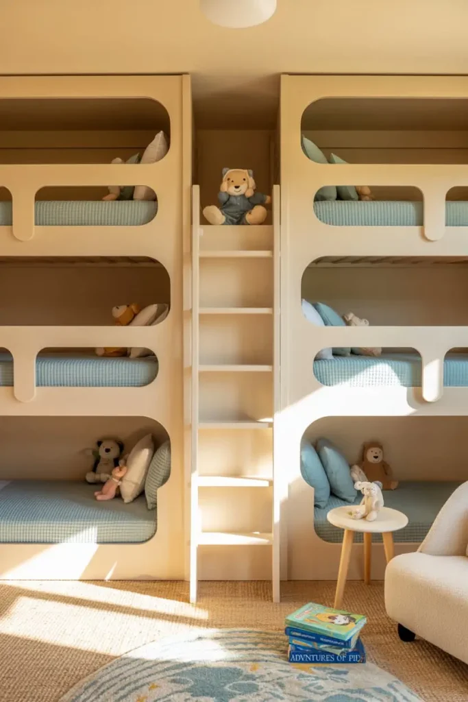 Lofted Quad Bunk Beds with Play Space Below