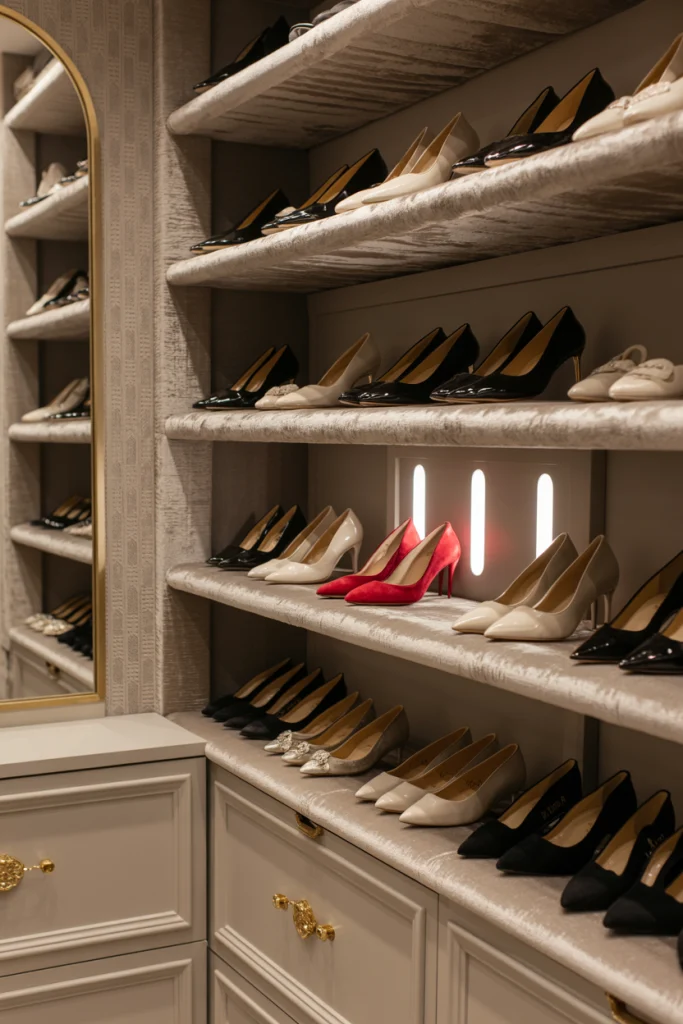 Luxury Shoe Closets with Custom Finishes