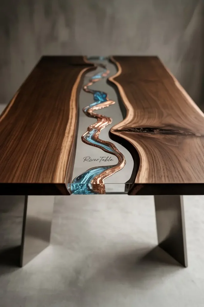 Metallic River Table with Gold or Copper Swirls