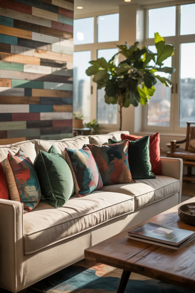 Mixed-Tone Wood Accent Walls for Depth
