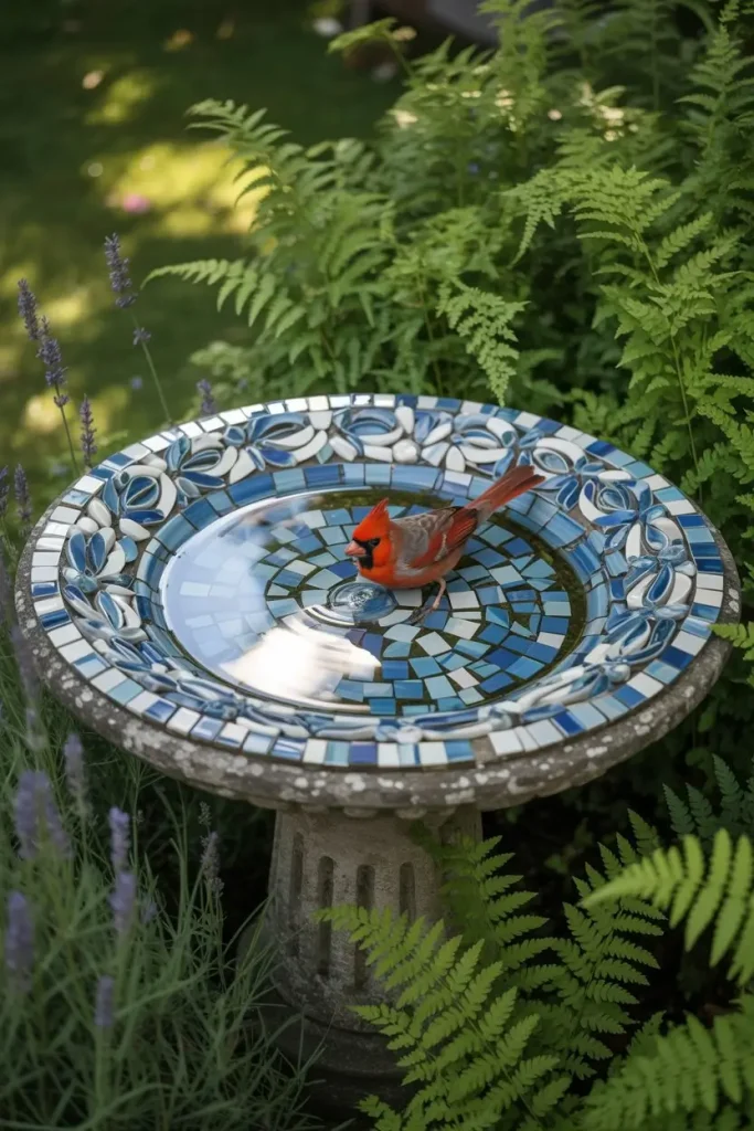 Mosaic Birdbaths with Blue and White China