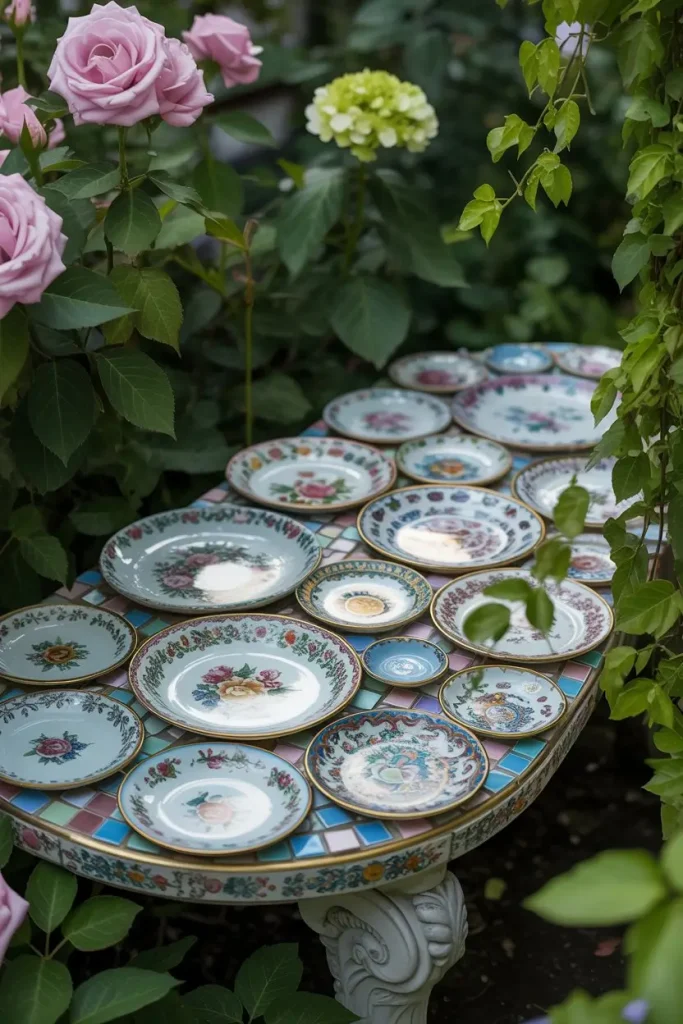 Mosaic Garden Benches with Heirloom China