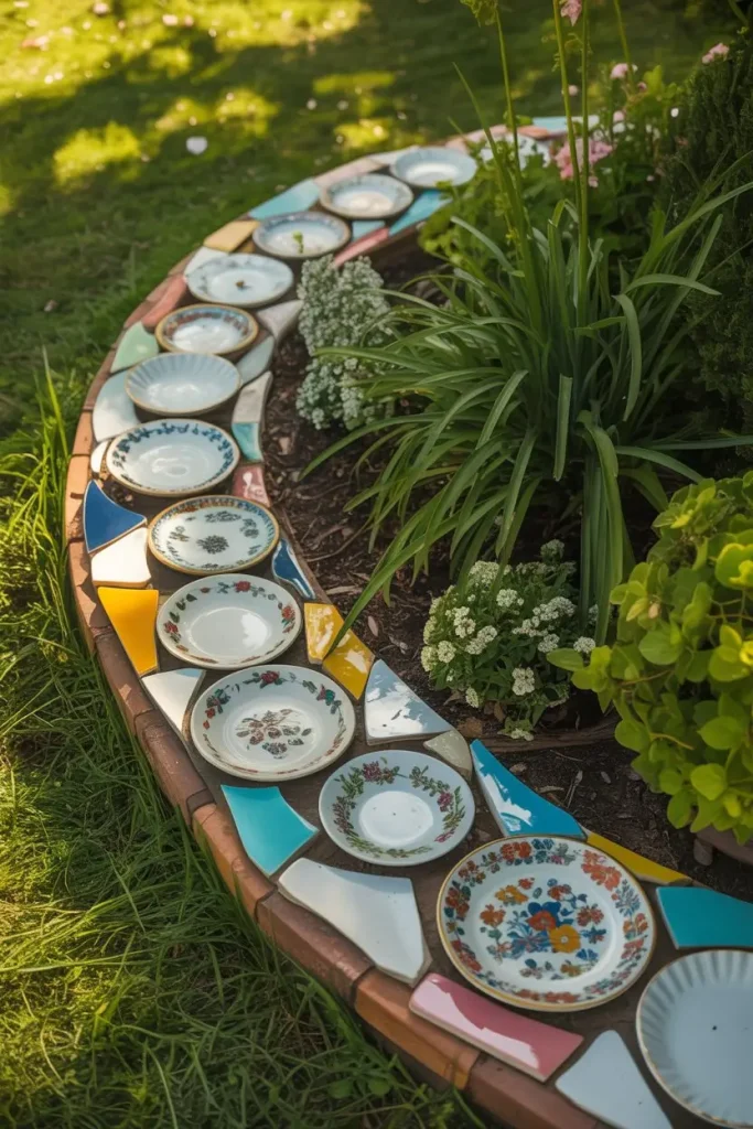 Mosaic Garden Borders with Ceramic Shards