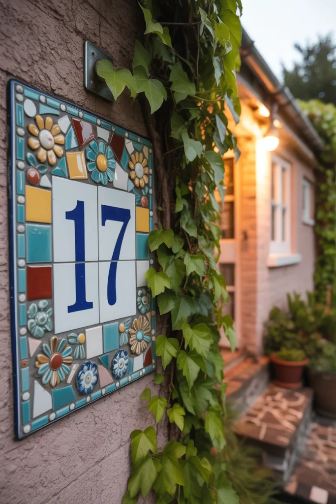 Mosaic House Numbers with Broken Plates